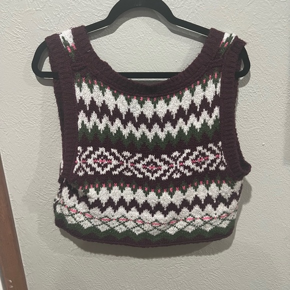 Free People Burgundy and Green Knit Sweater Vest Size Small Fall Christmas - Picture 4 of 4